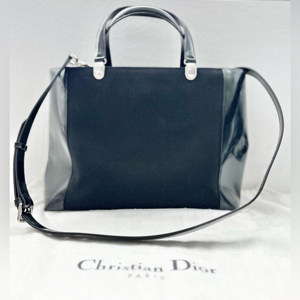 Auth CHRISTIAN DIOR Large Lady Vintage Canvas and Patent Leather Tote Bag - Picture 8 of 16